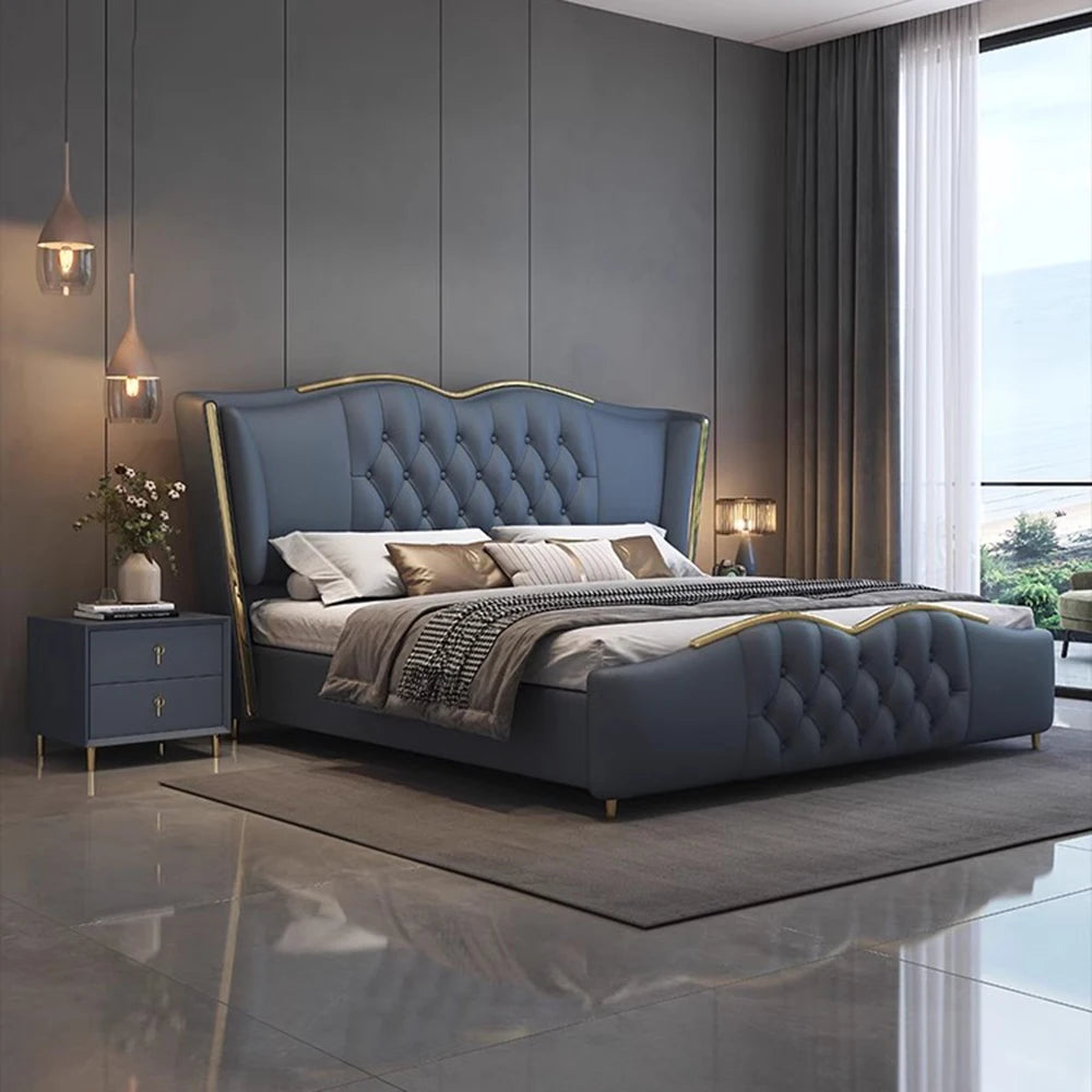 lit moderne tufté beige marron bleu 150x200cm 180x200cm 200x220cm bois tissus composite