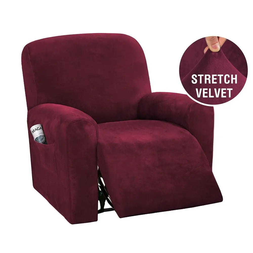 couvre siege fauteuil inclinable velours stretch gris bleu beige moderne élastiques accueil sofa cover