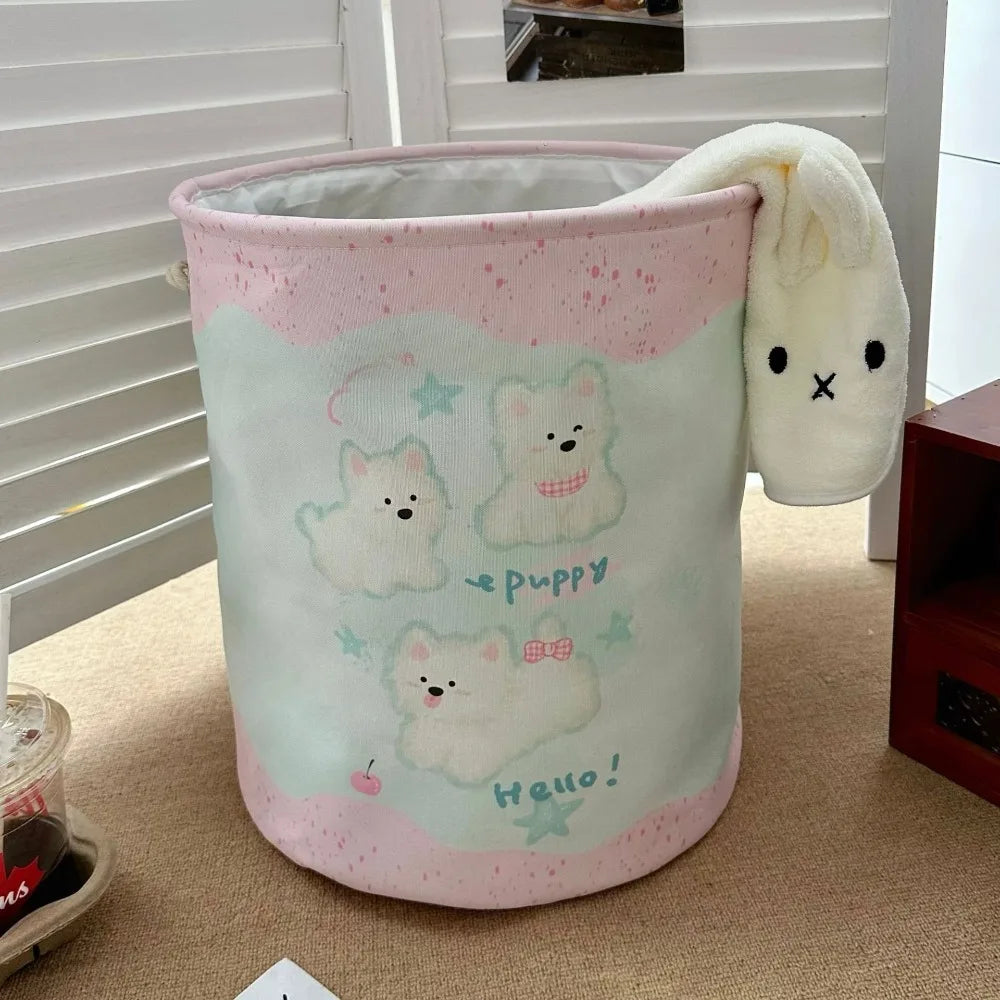 panier linge pliable bleu clair dessins animaux poignées corde utilisation multiple réutilisable