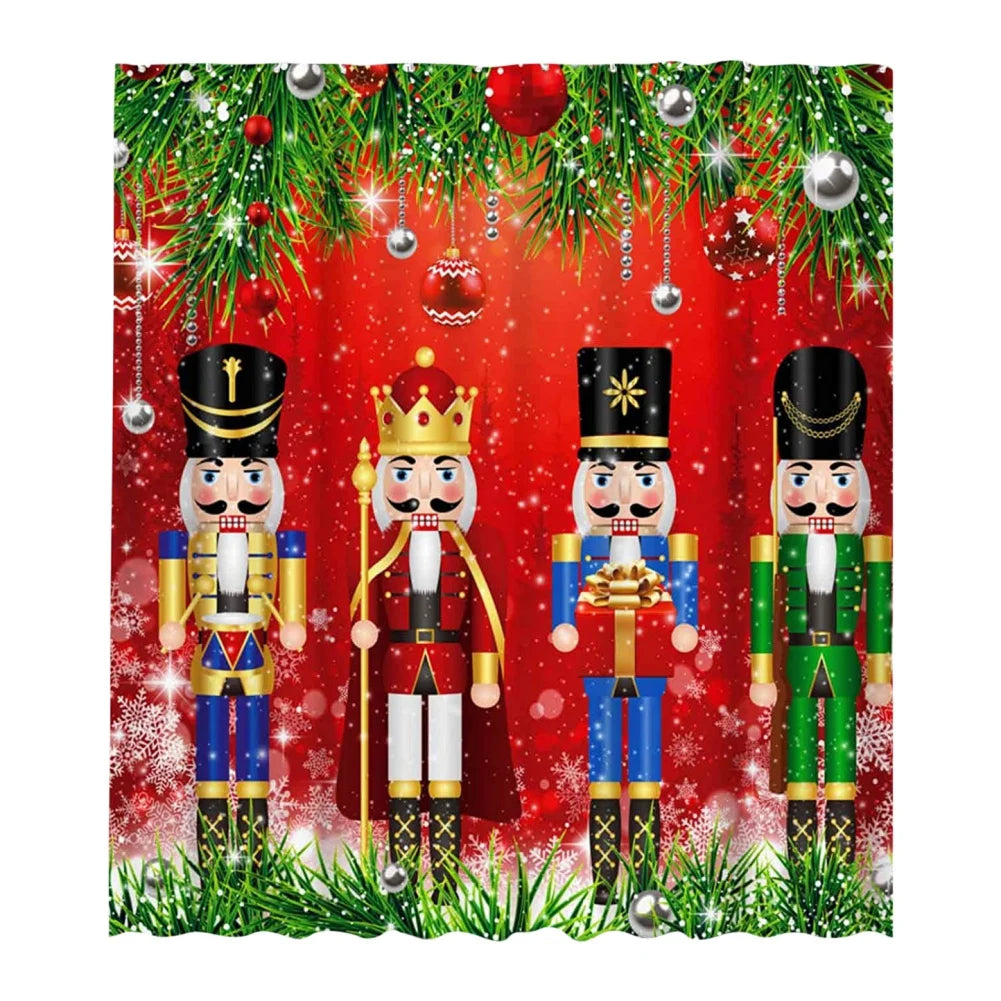 Des rideaux festifs présentant une variété de casse-noisettes décoratifs, un élément traditionnel de la décoration de Noël. Les casse-noisettes colorés, tout comme les jouets et les ornements de Noël, sont magnifiquement conçus en bois et peints à la main, ajoutant une touche de charme à l'ambiance des fêtes. Ces rideaux sont parfaits pour des événements spéciaux pendant la période de Noël et apportent une atmosphère chaleureuse et accueillante pendant les vacances.