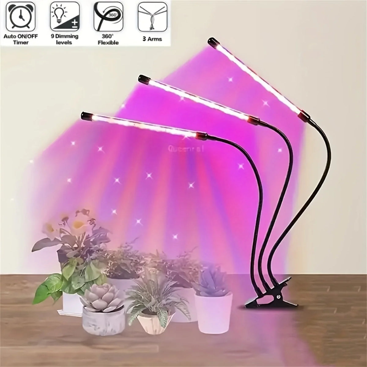 lampe led plante noire controle luminosite bouton alimentation bras flexibles clips moderne