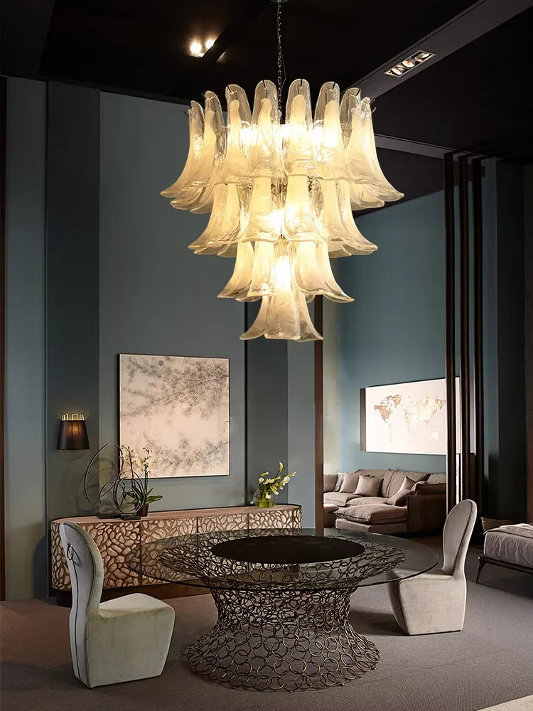 Suspension lumineuse moderne verre blanc translucide chaîne organique 50cm 60cm 80cm lumière froide naturelle