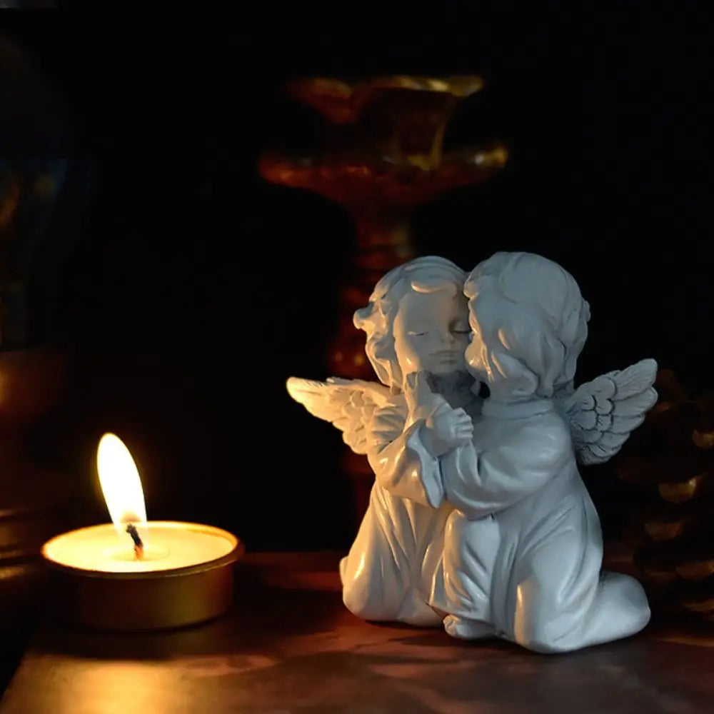 statuette ange résine blanche classique livre coquillage ornement sans odeur sculpteur fée