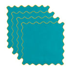 lot serviettes table coton fleurs bordure dentelée rose vert bleu