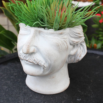 pot plante buste masculin classique succulentes blanc cassé texture granuleuse aspect vieilli details sculptés