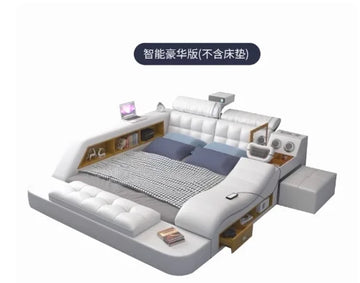 lit multifonctionnel simili cuir blanc moderne oreillers rangement chambre coucher