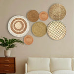 assiettes décoratives boho spirales franges naturel beige noir blanc rustic murales tressées