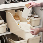 bac rangement moderne boîte stockage réutilisable roulettes poignée beige clair plastique