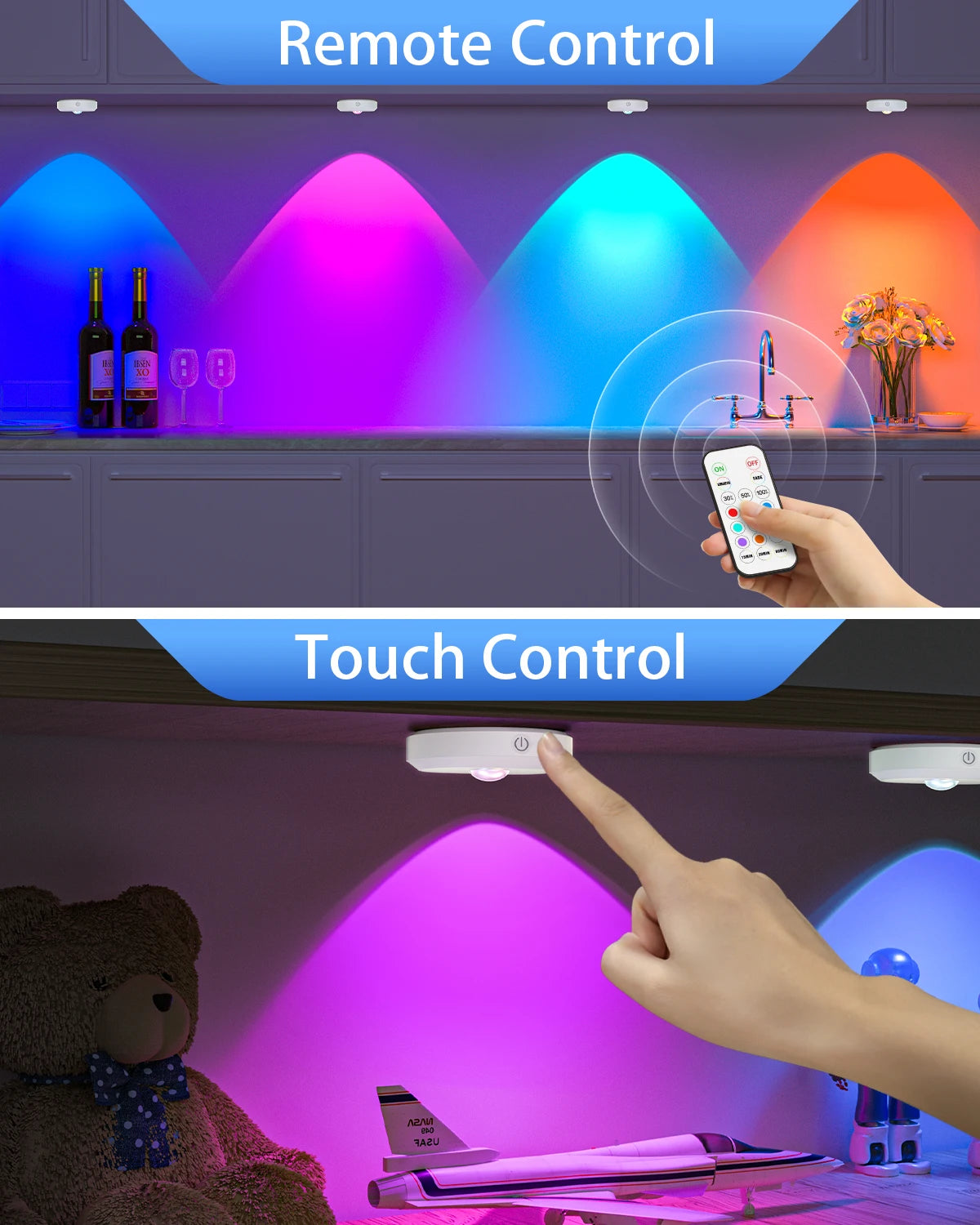 veilleuses led rechargeables rgb télécommande synchronisation lumiere étagère cuisine pièces modernes