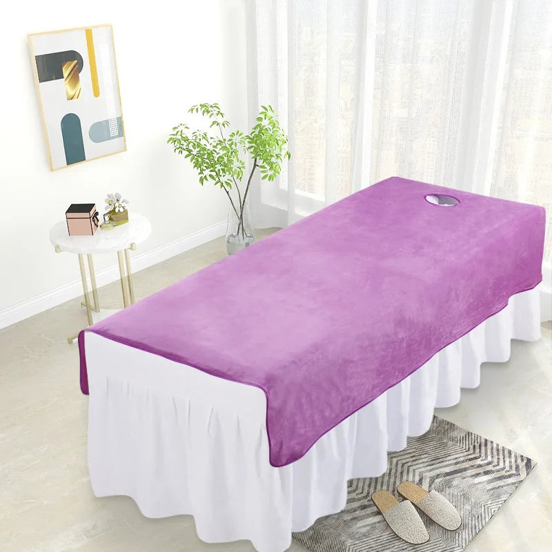 couverture massage spa velours doux table esthétique violet marron beige fixation
