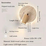 lampe murale moderne pierre jaune texture bois naturel peach beige interrupteur câble minimaliste