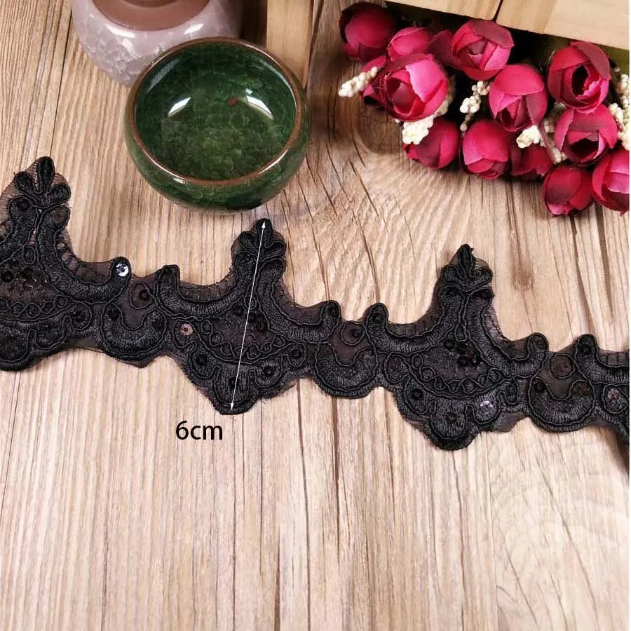 tissu dentelle noir floral ajouré polyester classique couture robe accessoire fête