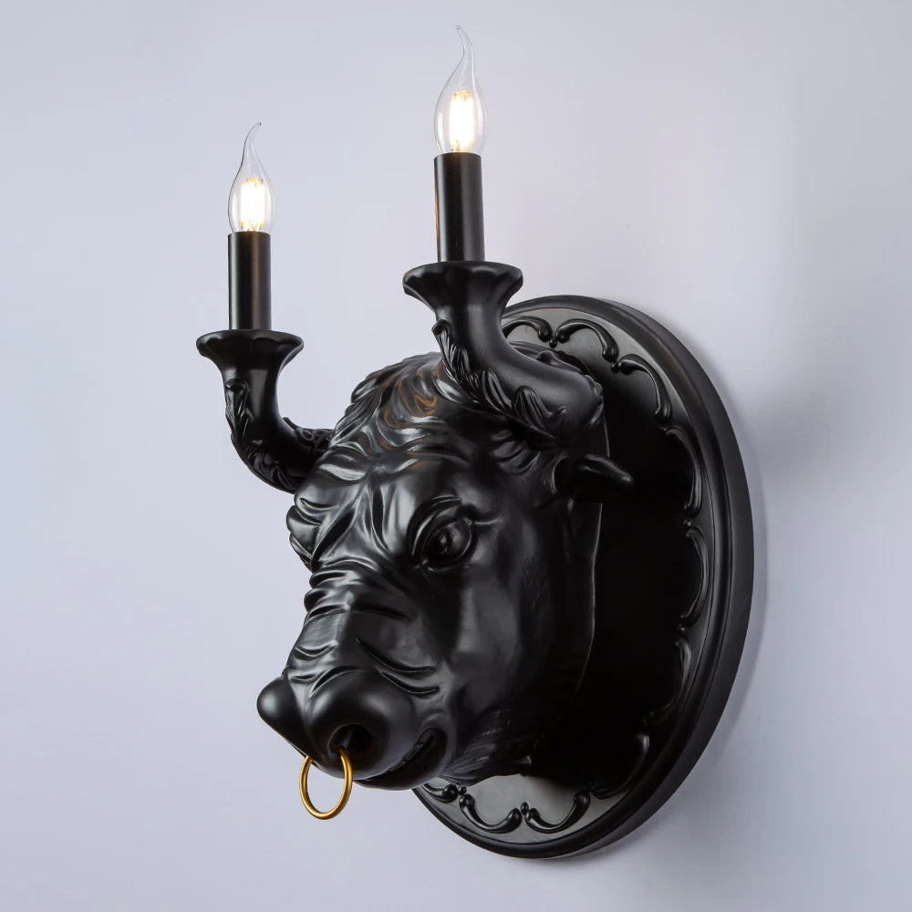 applique murale art deco sculpture animal ampoules led noir blanc vintage chambre salon étude
