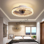 ventilateur lampe led télécommande moderne cristaux noir élégant eyelets circulaire