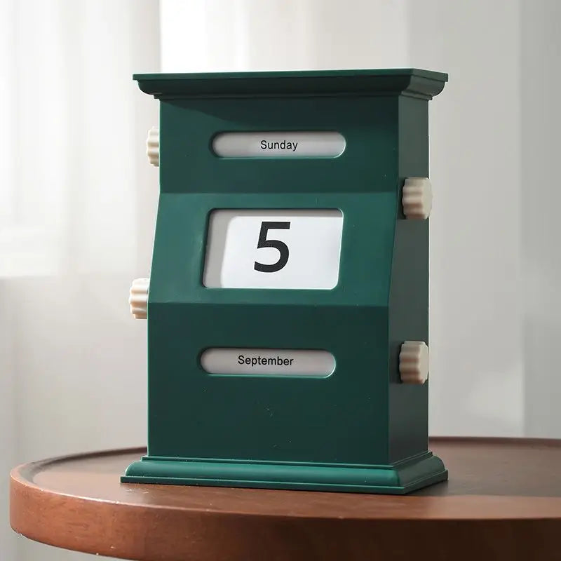 calendrier moderne rétro vert foncé beige clair mat opaque mois jours dates