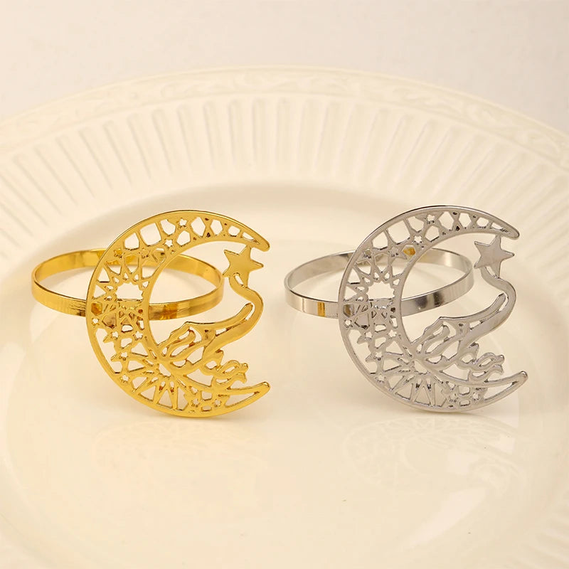anneaux serviette or argent lune oiseau étoile ornements artisanal élégant ajustable fourchettes couteaux