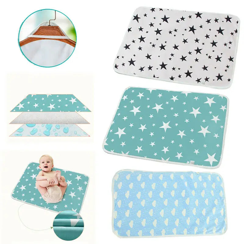 tapis imperméable bébé étoiles nuages animaux moderne turquoise gris blanc