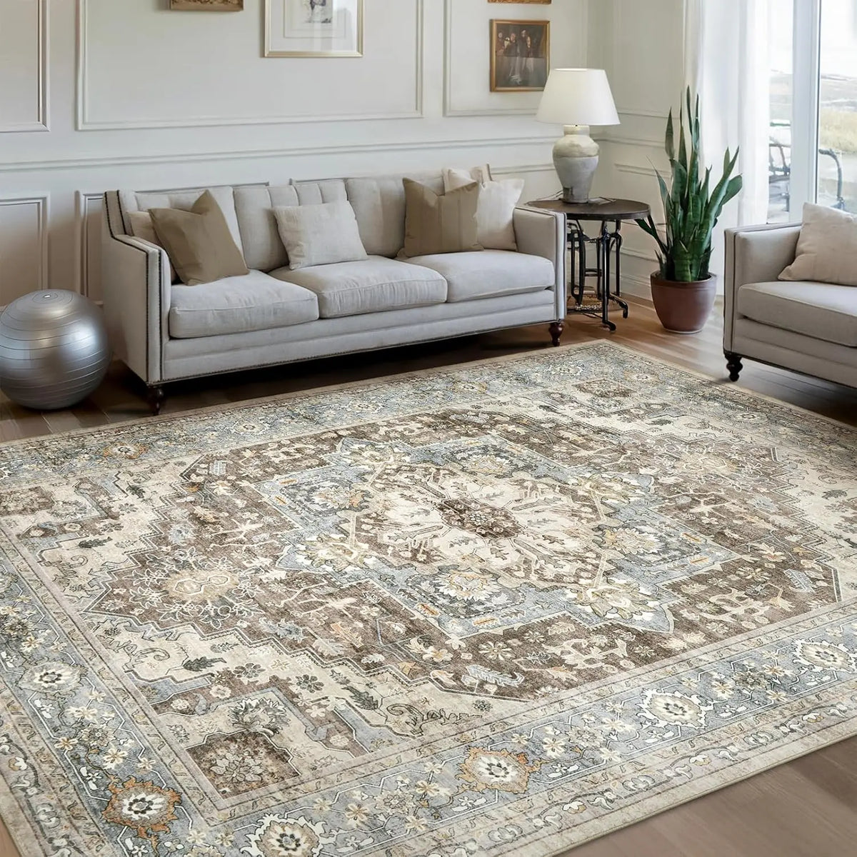 tapis sol floral géométrique bleu orange classique moderne chambre salonextérieur