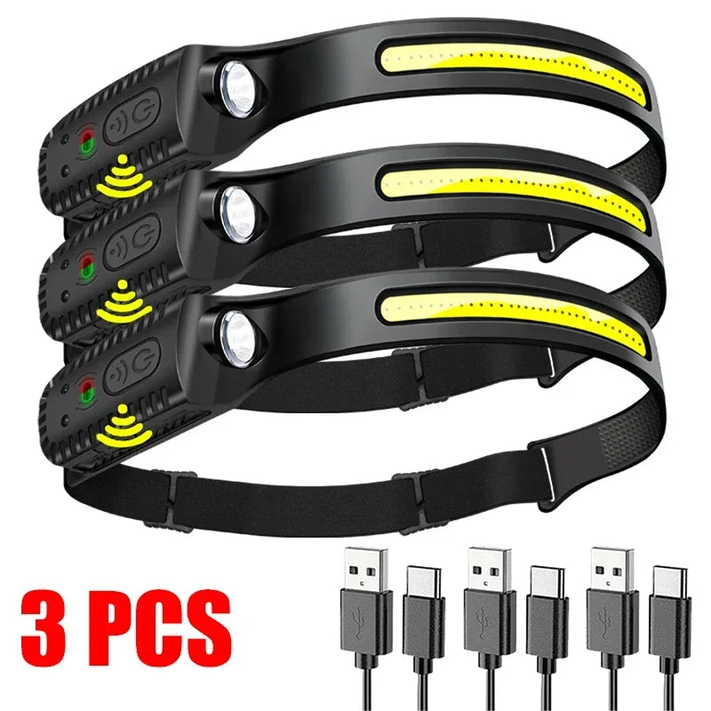 lampe frontale led cob xpe silicone noir jaune élastique ajustement montagne camping