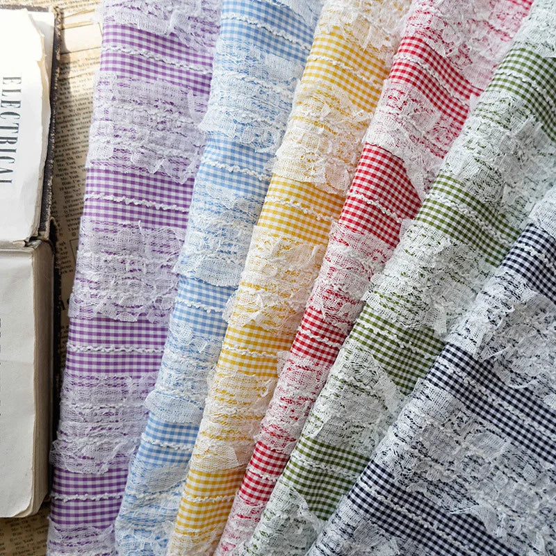 tissu brocart vichy multicolore classique élastique polyester occasion bricolage opacité bleu rouge jaune vintage