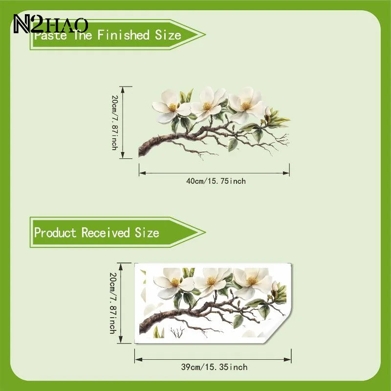 décoration murale adhésive sticker fleurs magnolia blanc marron élégante floral branches feuilles