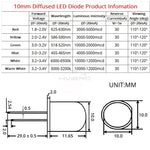 Diodes LED ultra lumineuses 10mm blanc rouge vert bleu jaune 250PCS 50PCS eclairage bricolage