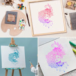 Stencil floral artisanal or rose violet bleu peinture murale clips métalliques