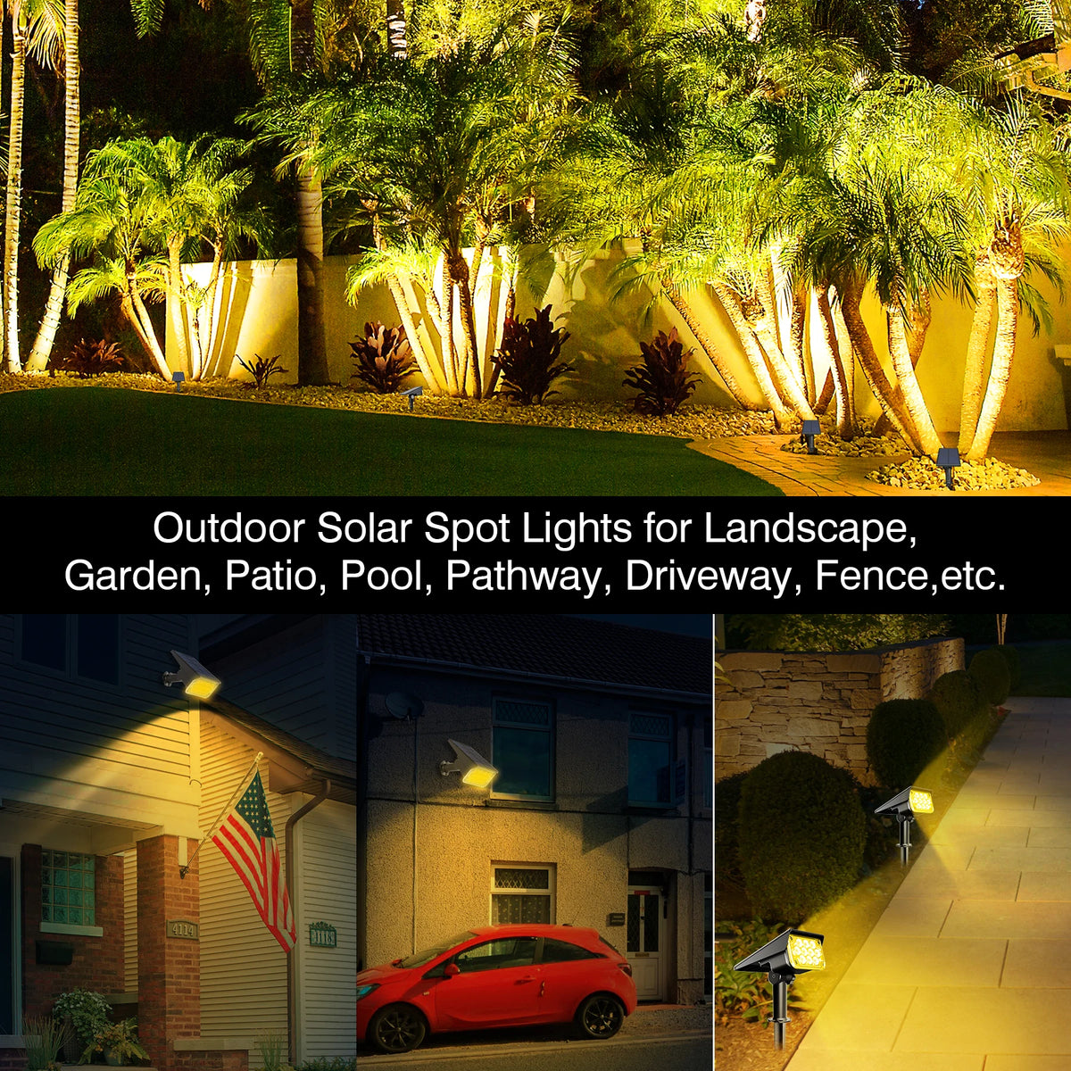 projecteur solaire extérieur led noir moderne autoinstallation spots jardin
