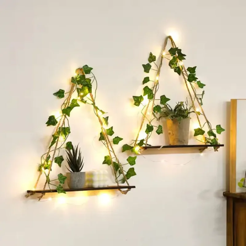 guirlande lumineuse artificielle feuilles vertes lumières led blanc decoration intérieure extérieure noël moderne