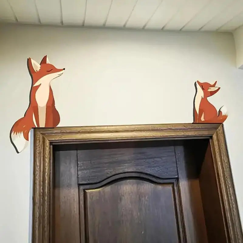 décoration murale renard dessin animé orange bébé porte enfant animaux illustrée simple fixe