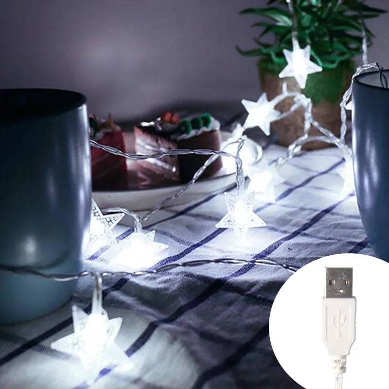 guirlande lumineuse led étoiles blanches décoration extérieur jardin mariage fête maison usb moderne blanc