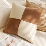 taies d'oreiller patchwork moderne motifs brodés couleurs variées géométriques fleurs beige marron noir blanc