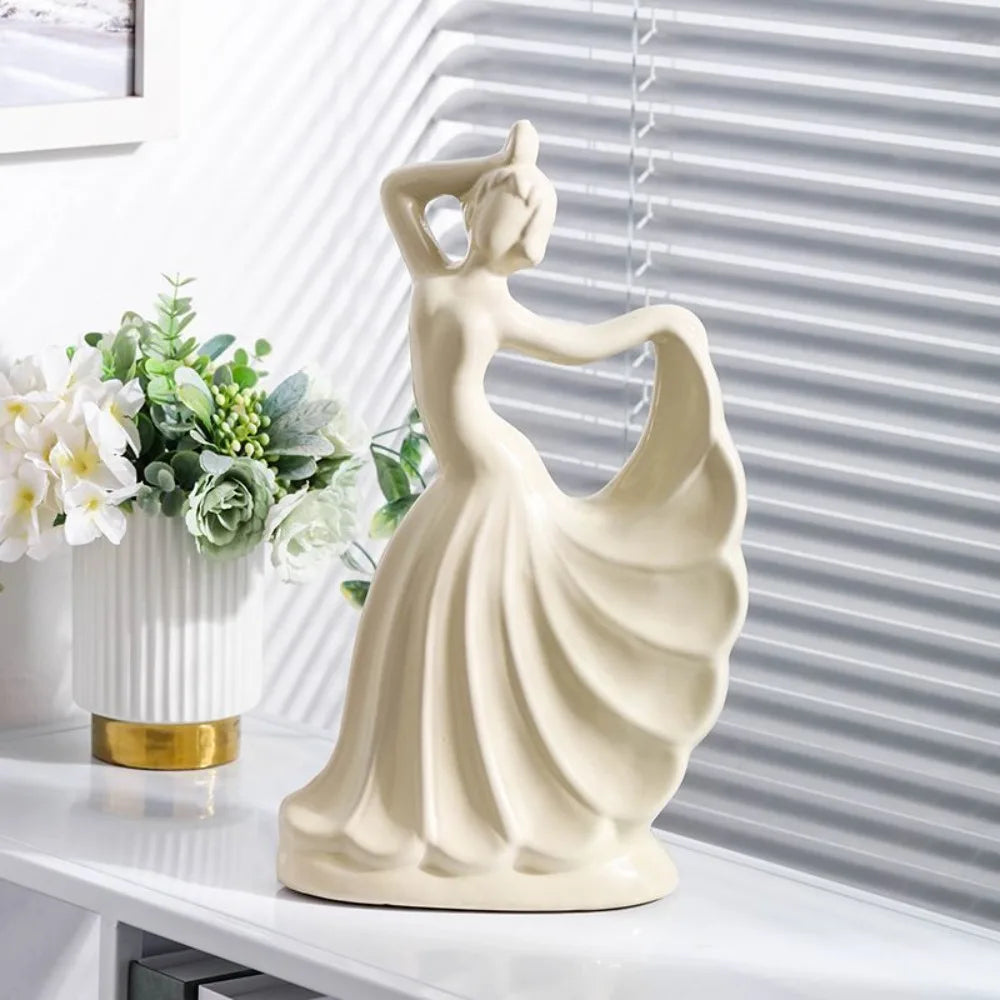 statue décorative femme dansante or argenté céramique email finition polie moderne élégante intérieur 22cm