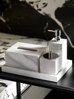 ensemble salle bain marbre blanc doré distributeur savon boîte mouchoirs diffuseur moderne