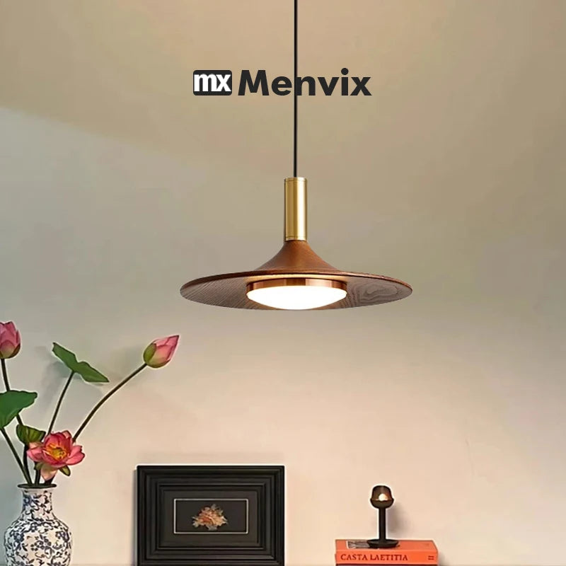suspension lumineuse moderne scandinave aspect bois câble métallique marron doré blanc