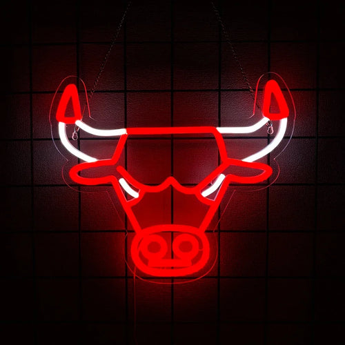lampe néon tête taureau rouge blanche moderne usb powered chaîne fixations