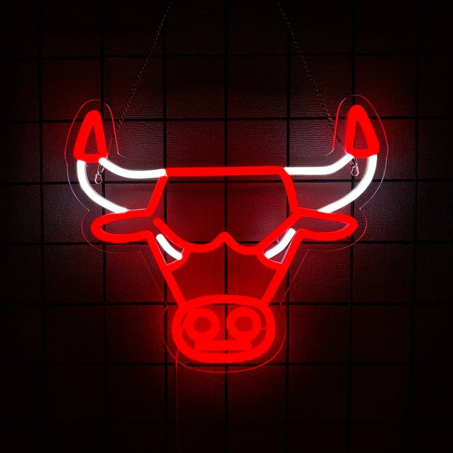 lampe néon tête taureau rouge blanche moderne usb powered chaîne fixations