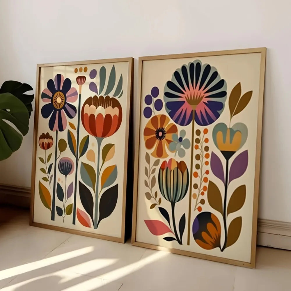 tableau abstrait floral multicolore moderne sans cadre toile rectangle vertical