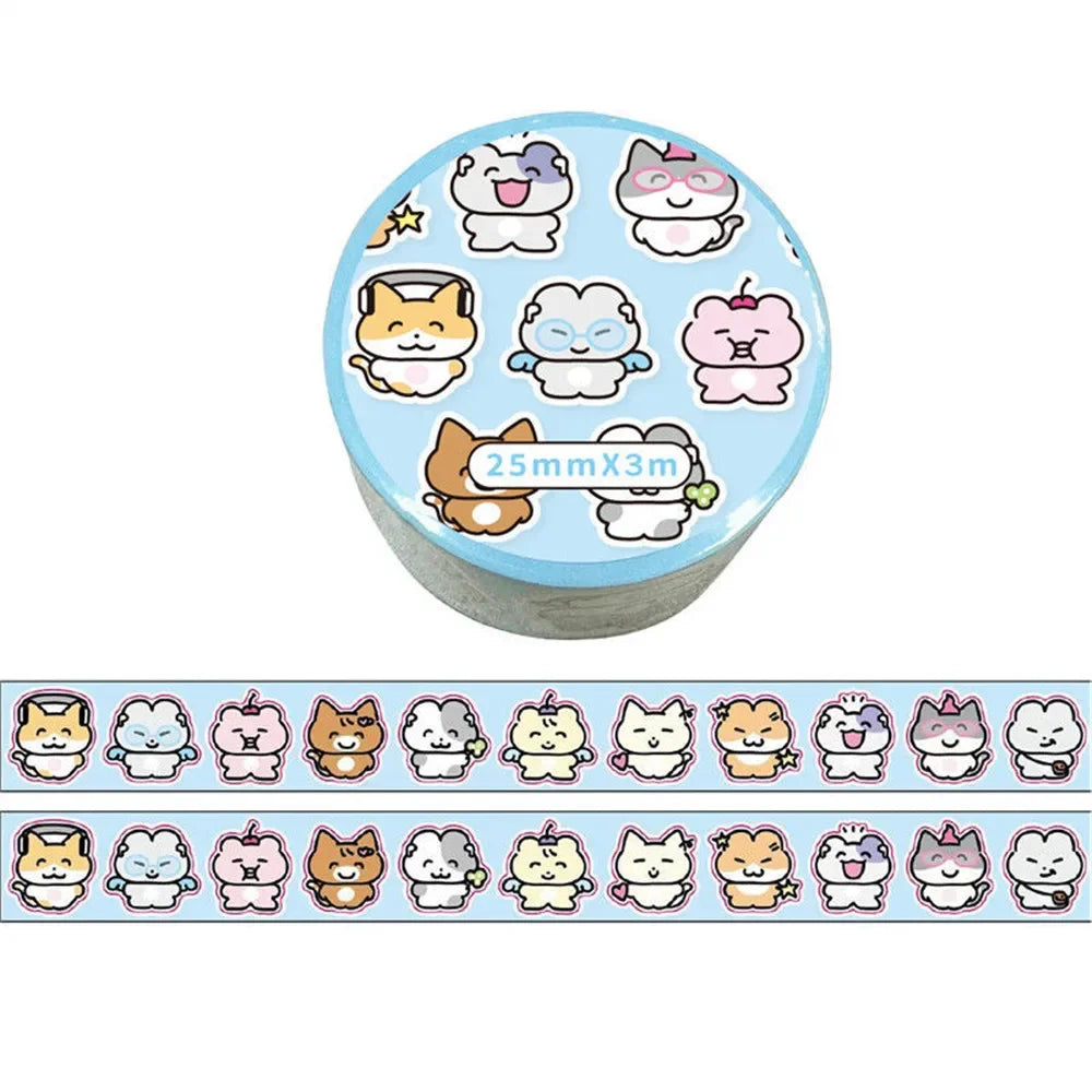 ruban adhésif kawaii dessins animés jaune rose bleu blanc mignon chiens chats personnages