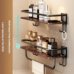 étagère salle bain bois marron foncé moderne fixée mur sans perçage réutilisable multifonctionnelle