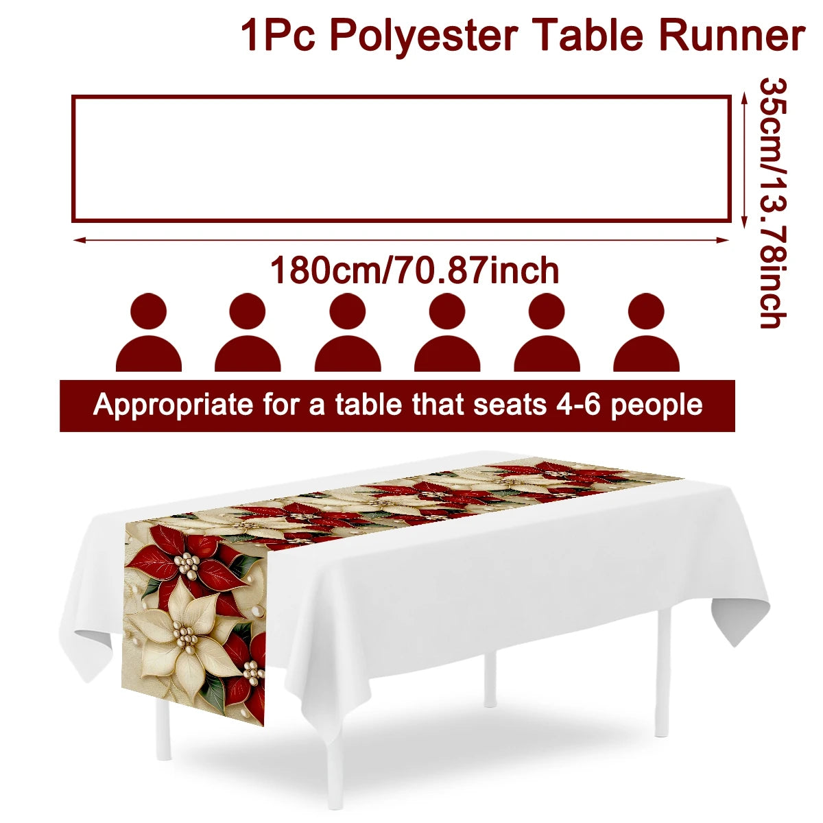chimain table noël poinsettia rouge blanc vert imprimé polyester festif hiver cuisine maisonextérieur