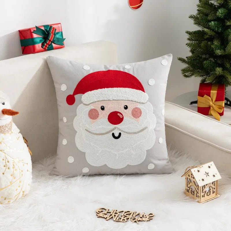 housses coussins brodées noël rennes neige opaques nordique rouge blanc gris festive
