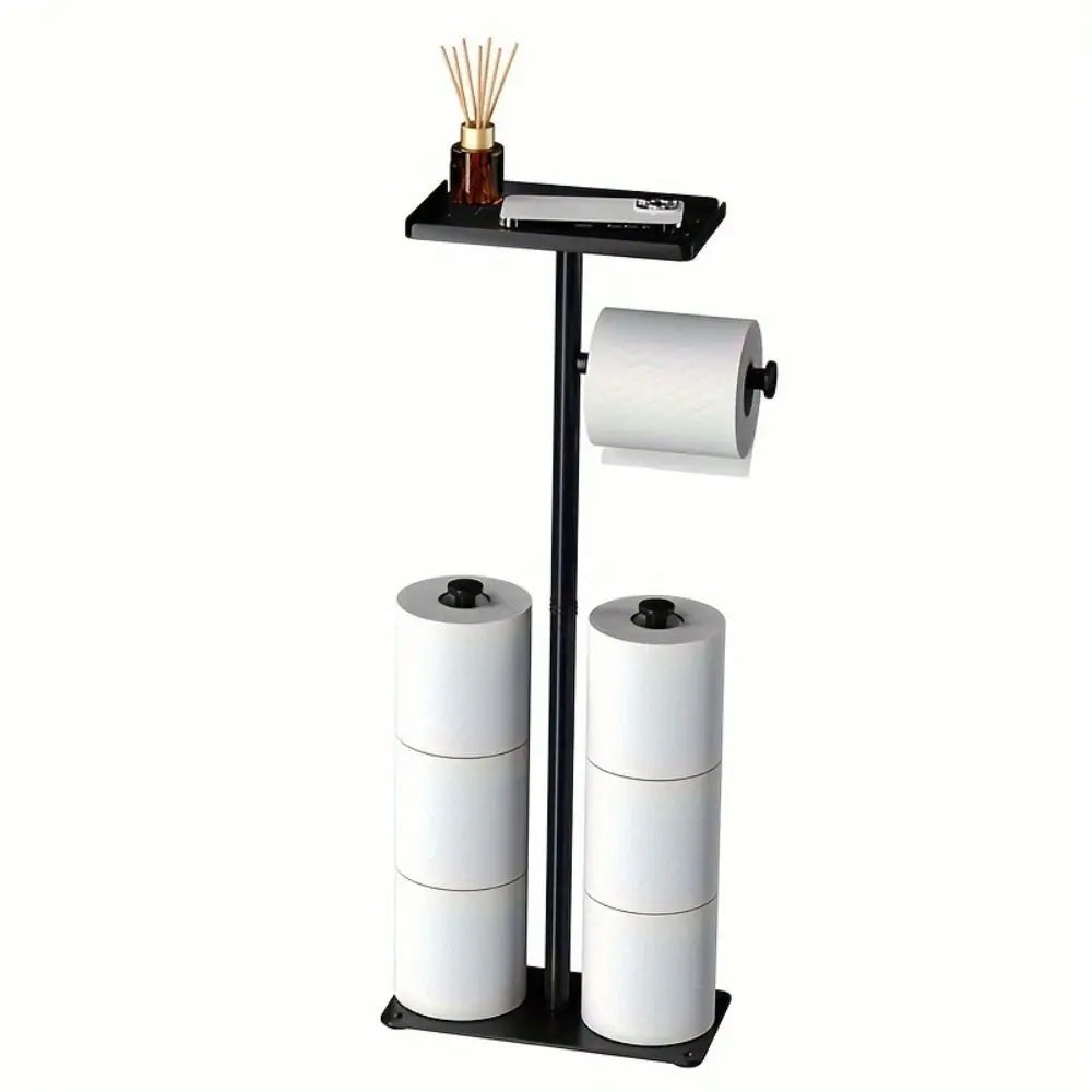 support papier toilette moderne noir blanc brosse wc plateau bois rouleaux
