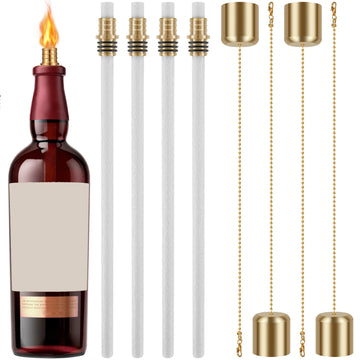 set bouteilles verre couleur mèches métalliques supports torches flammes décoration jardin guirlandes lumineuses bougies