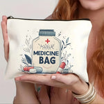 sac rangement polyestère pliable blanc motif bouteille médicaments rouge illustrations techniques humoristiques portable