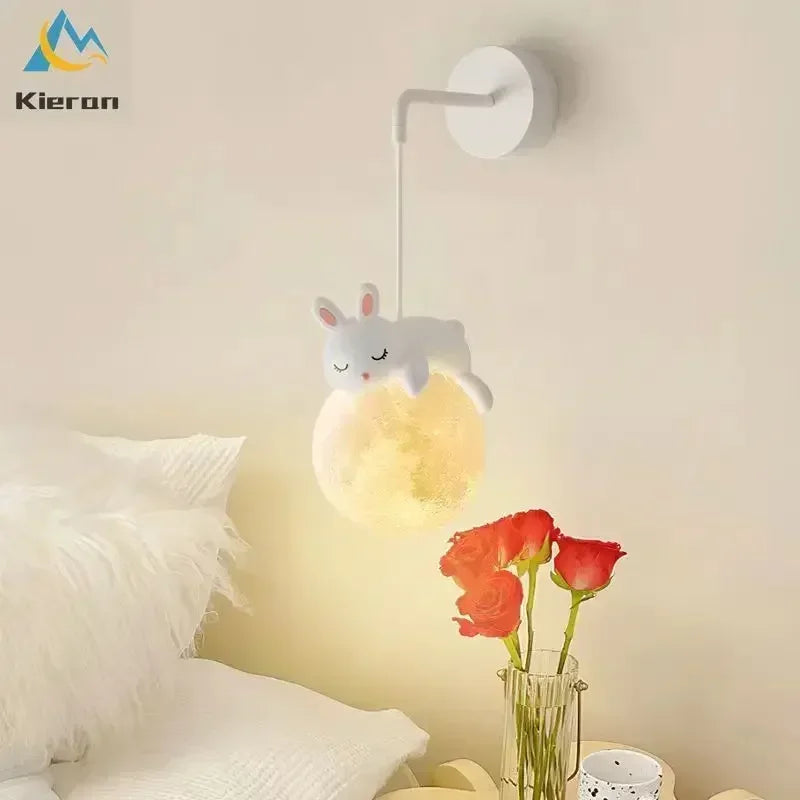 lampe suspendue moderne ours lapin sphère lunaire décoration chambre salon blanc rose
