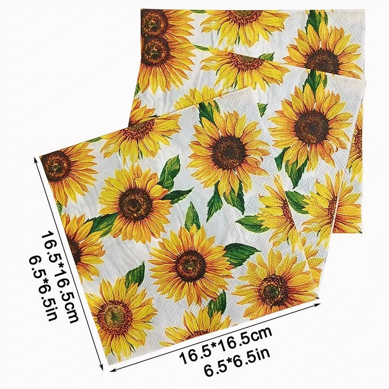 serviettes papier décoratives tournesols jaune vert blanc festives champêtres 16.5cm 33cm