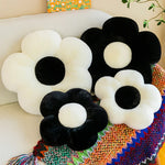 coussin fleurs stylisées blanc noir velours moderne coton polyester siège décoration maison anti décubitus
