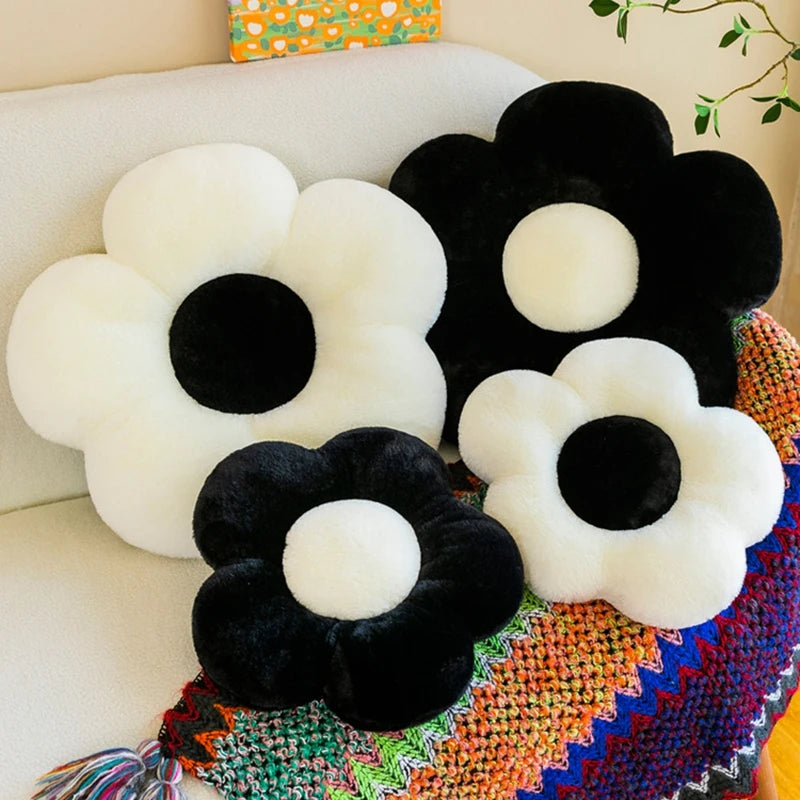 coussin fleurs stylisées blanc noir velours moderne coton polyester siège décoration maison anti décubitus