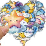 autocollants multicolores dessins animés nuages arc ciel étoiles foudre neige pluie cartoon enfantin adhésifs